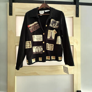 Vintage Country Casuals Black Travel Postcard Print Jacket Women’s Lg
